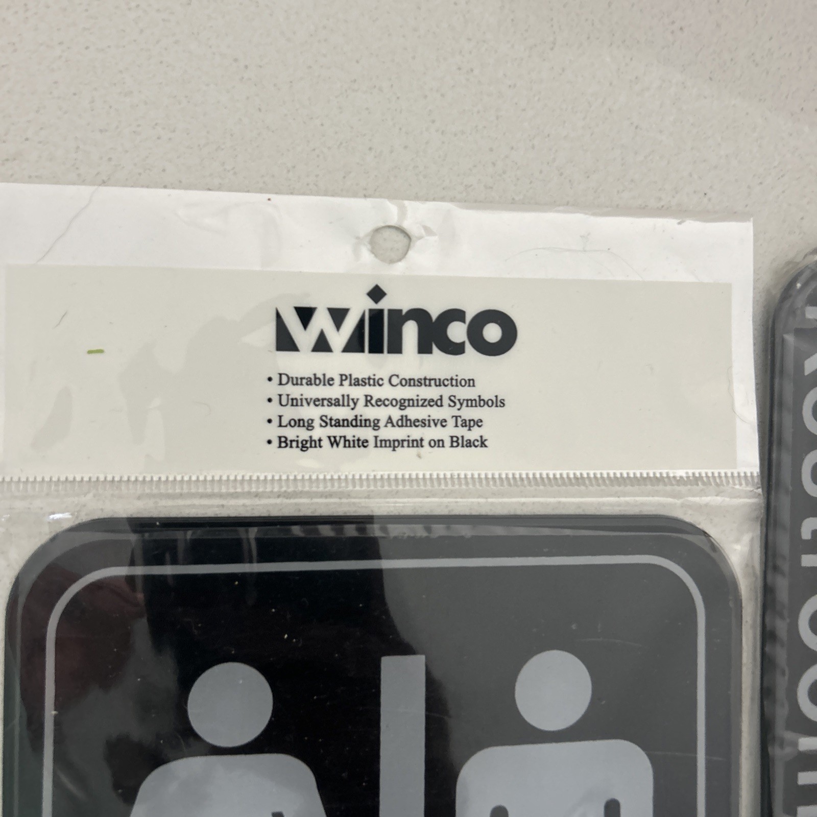 3 Winco Unisex Male, Female Restroom sign Black Plastic Adhesive