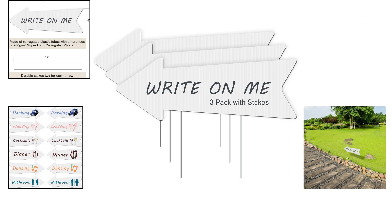 Elegant Blank Arrow Signs with Stakes – 3 Pack Wedding Directional Yard Signs