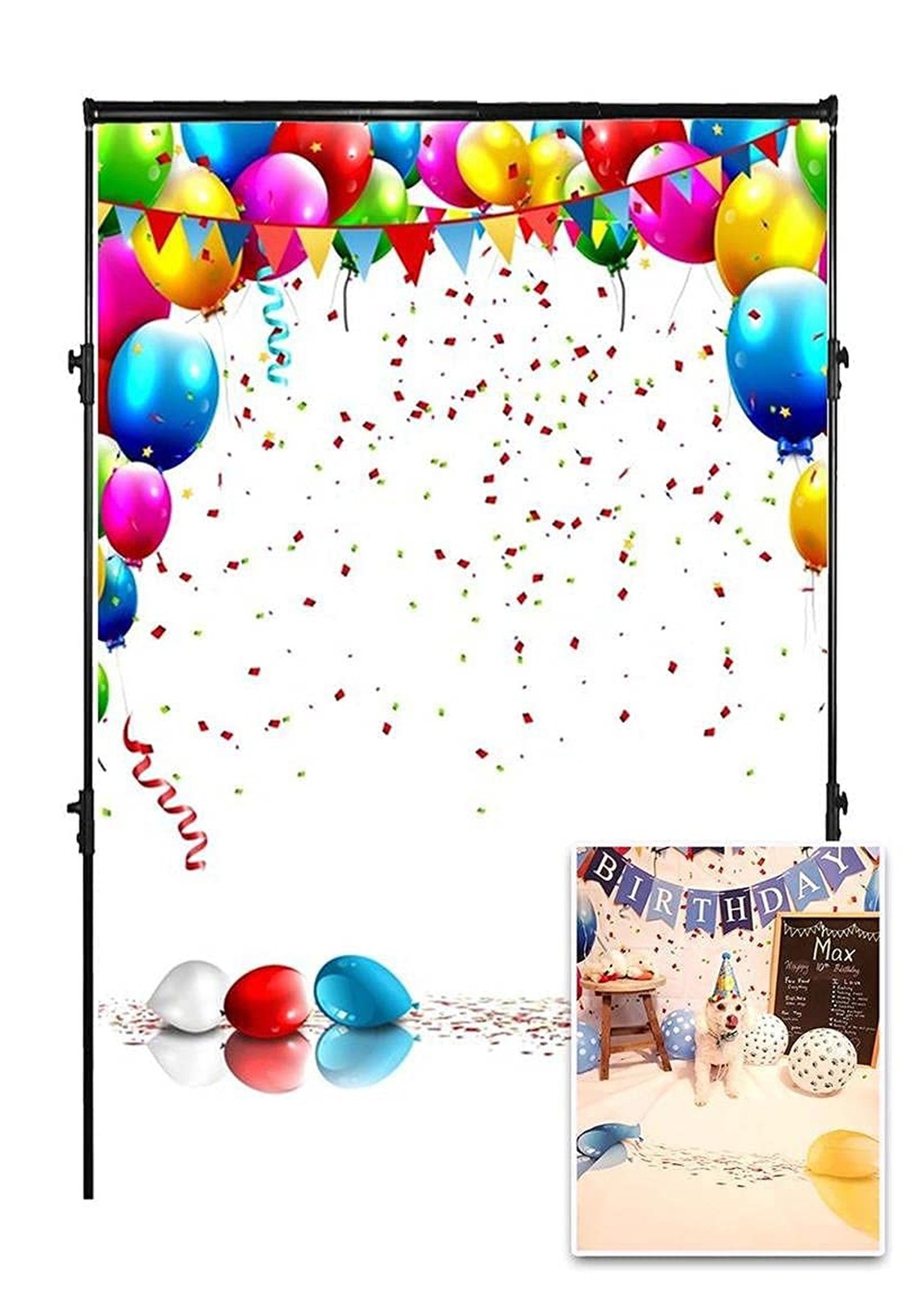 AOFOTO 3x5ft Happy Birthday Backdrop Colorful Balloons and Confetti Photograp…