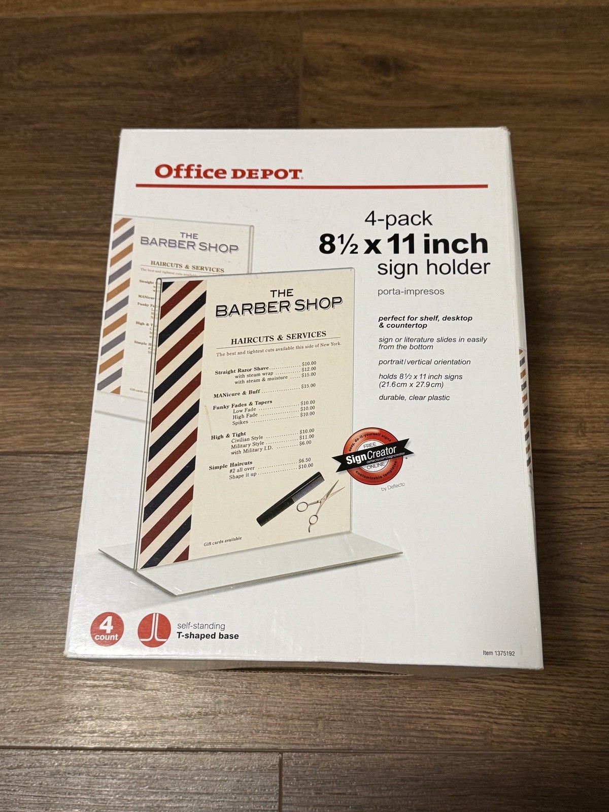 Office Depot 4-pack 8.5 X 11 inch Sign Holder Self-standing T-shape Base