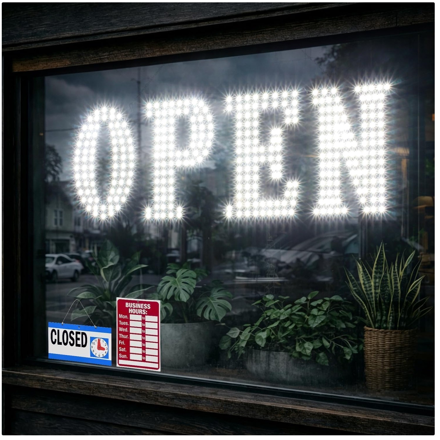 Modern White Open Sign 32″x11″ with Hanging Installation