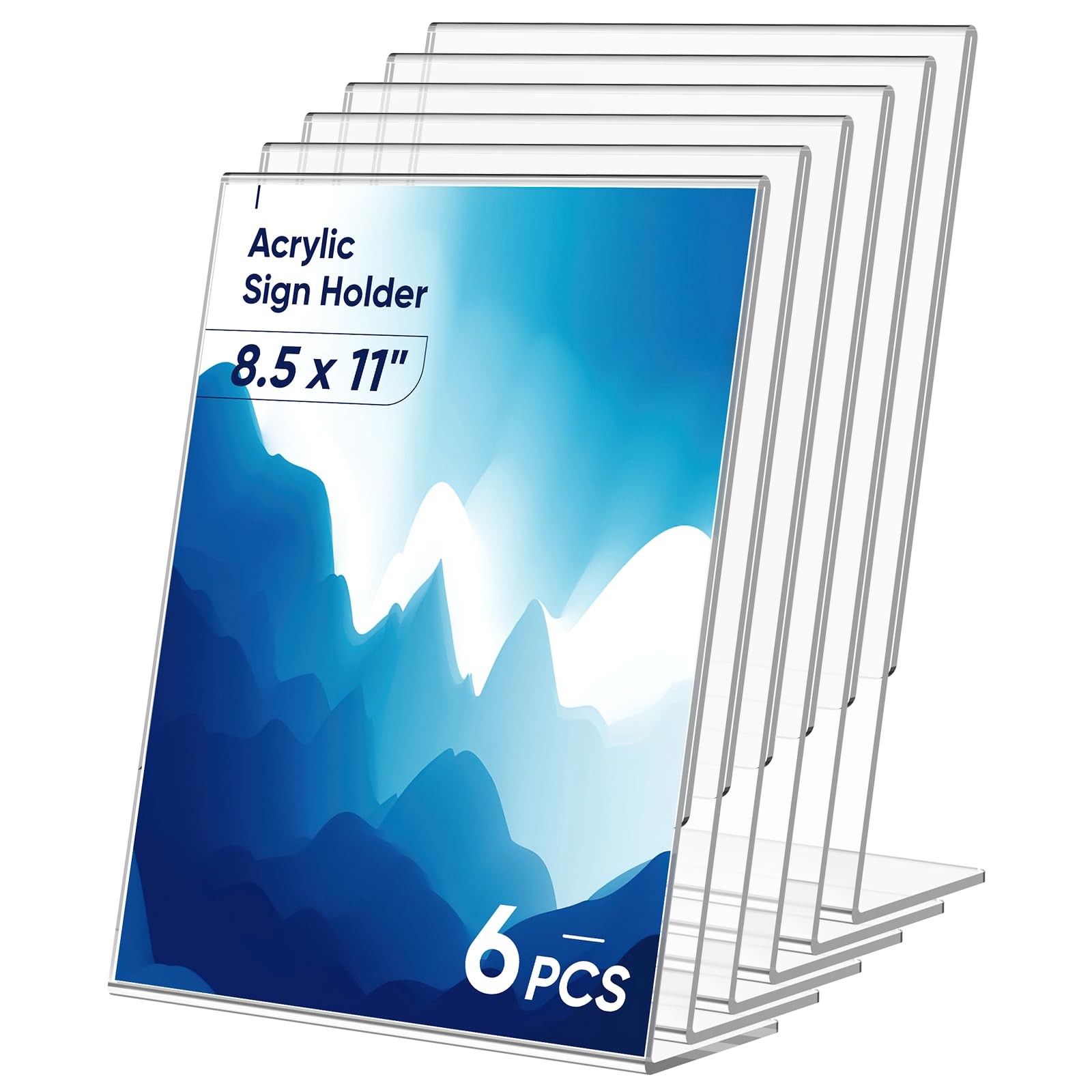 6 Pack Acrylic Sign Holder 8.5×11 Inches, Clear Display Holder, L-Shape
