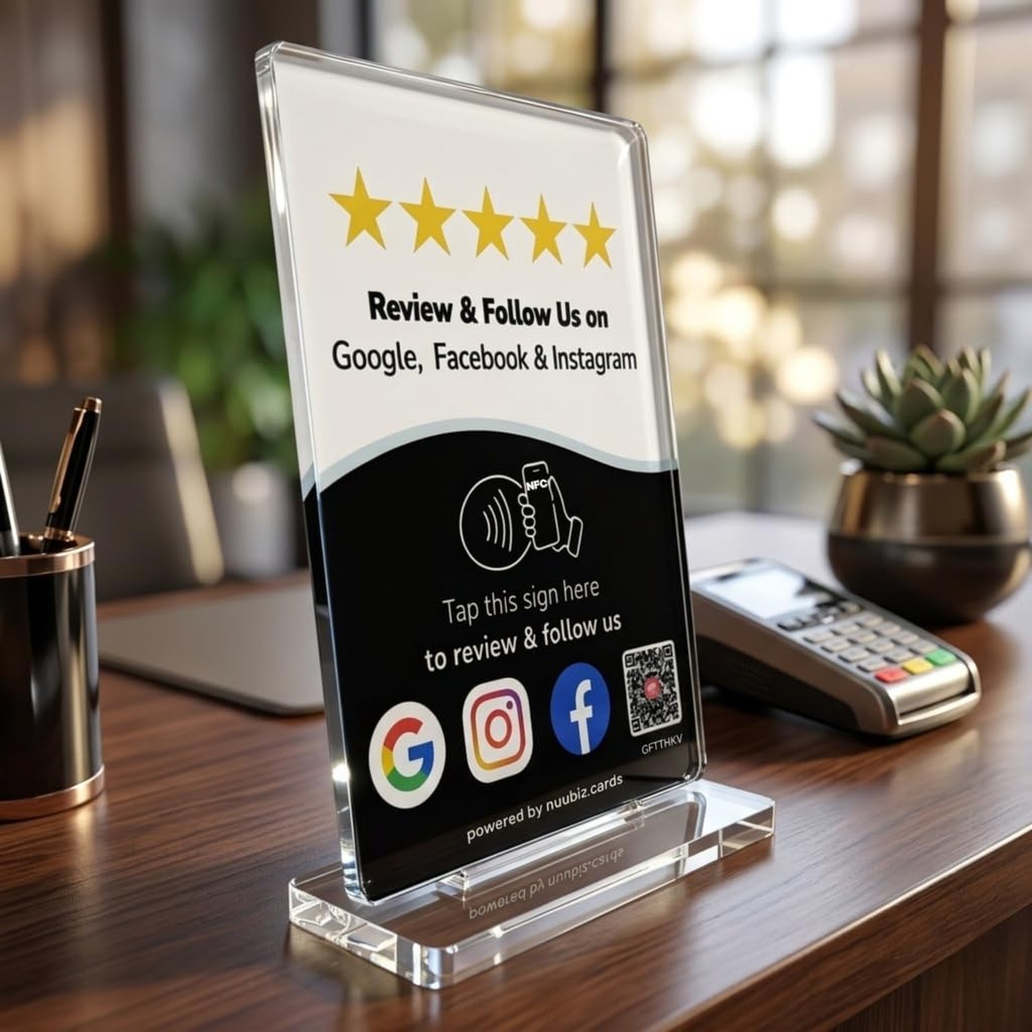 Review Tap Card Stand Compatible with Google & Social Media Follow Us Sign fo…