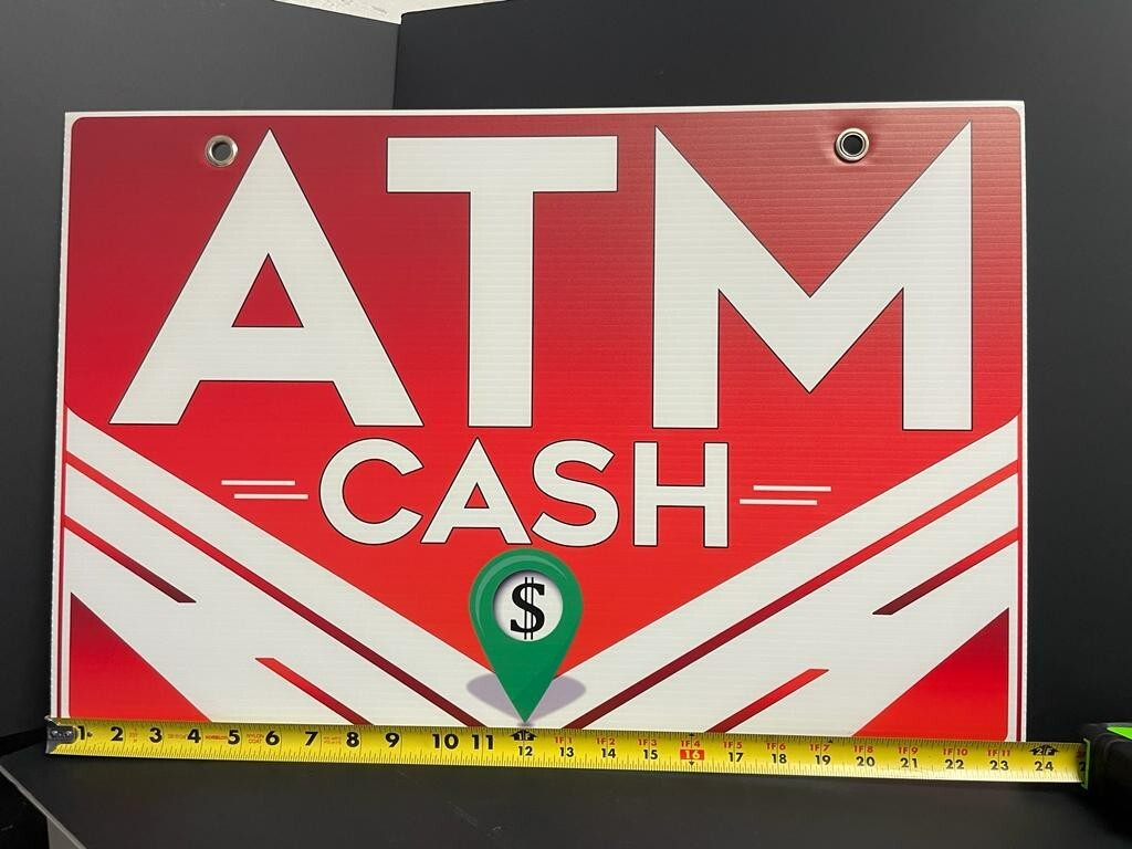 5 Pack Double-Sided Coroplast ATM Sign, 16×24 Inches, with Metal Grommets