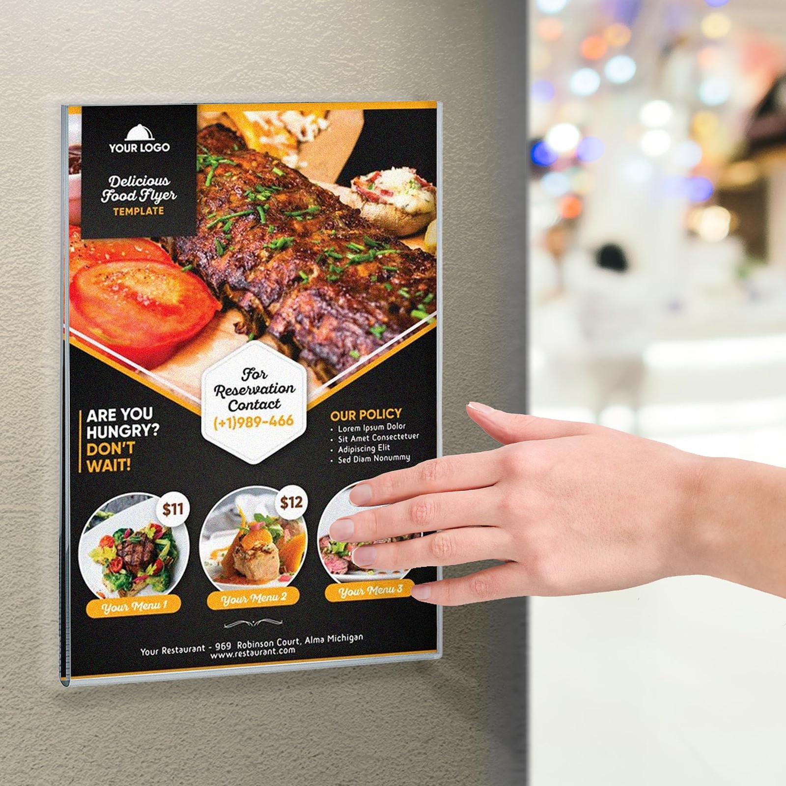 Azar Displays 122021-3Pk Adhesive Clear Acrylic Wall Sign Holder Vertical 8.5 X