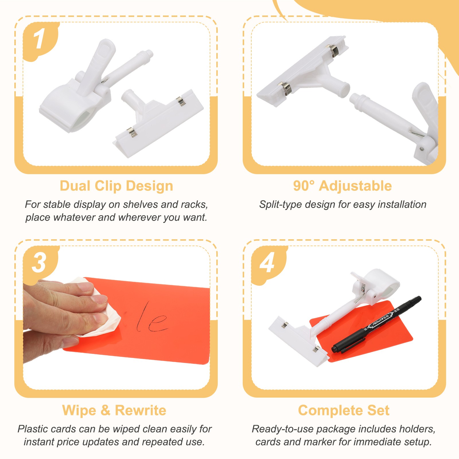 6 Pcs Sign Holders with Red A7 Plastic Cards & Erasable Marker, White