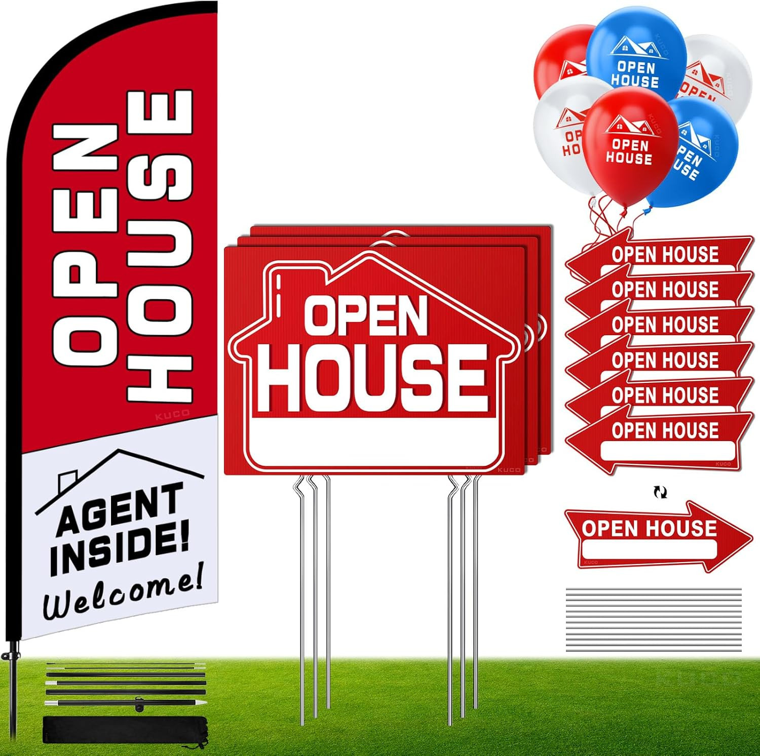 Open House Signs Kit (45 Pcs), 1 Pack Open House Flag, 9 Pack Open House Signs f
