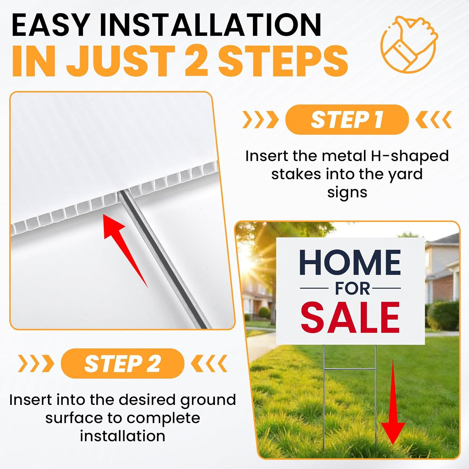 10 Pack Yard Signs,Metal Stakes, 17 X 12 Inches, Corrugated Plastic Board | Cust