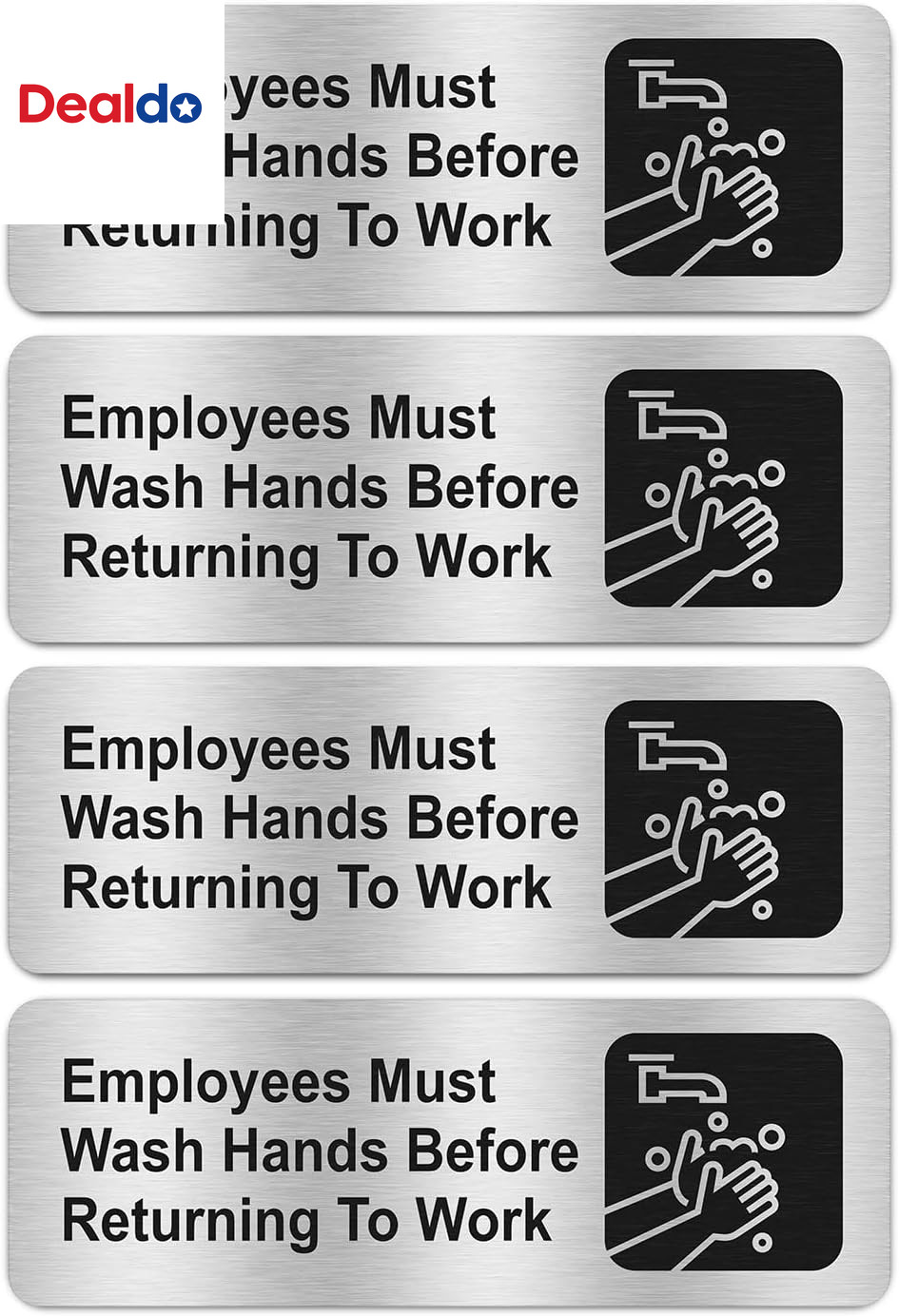Employees Must Wash Hands before Returning to Work Sign, (4 Pack) Rust Free Brus