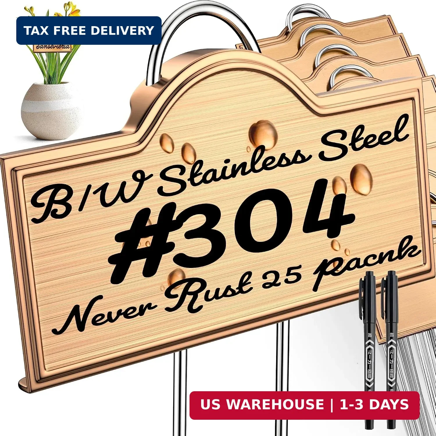 Stainless Steel 304 Plant Labels Weatherproof, Metal Garden Label Tall Markers 2