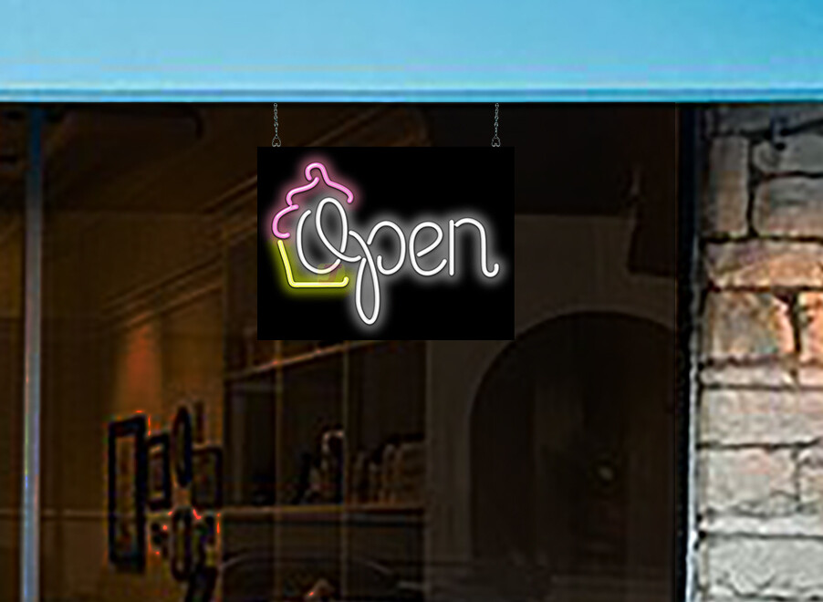 Cupcake Open Neon Sign REAL Neon Window Sign Ready for Immediate Shipment