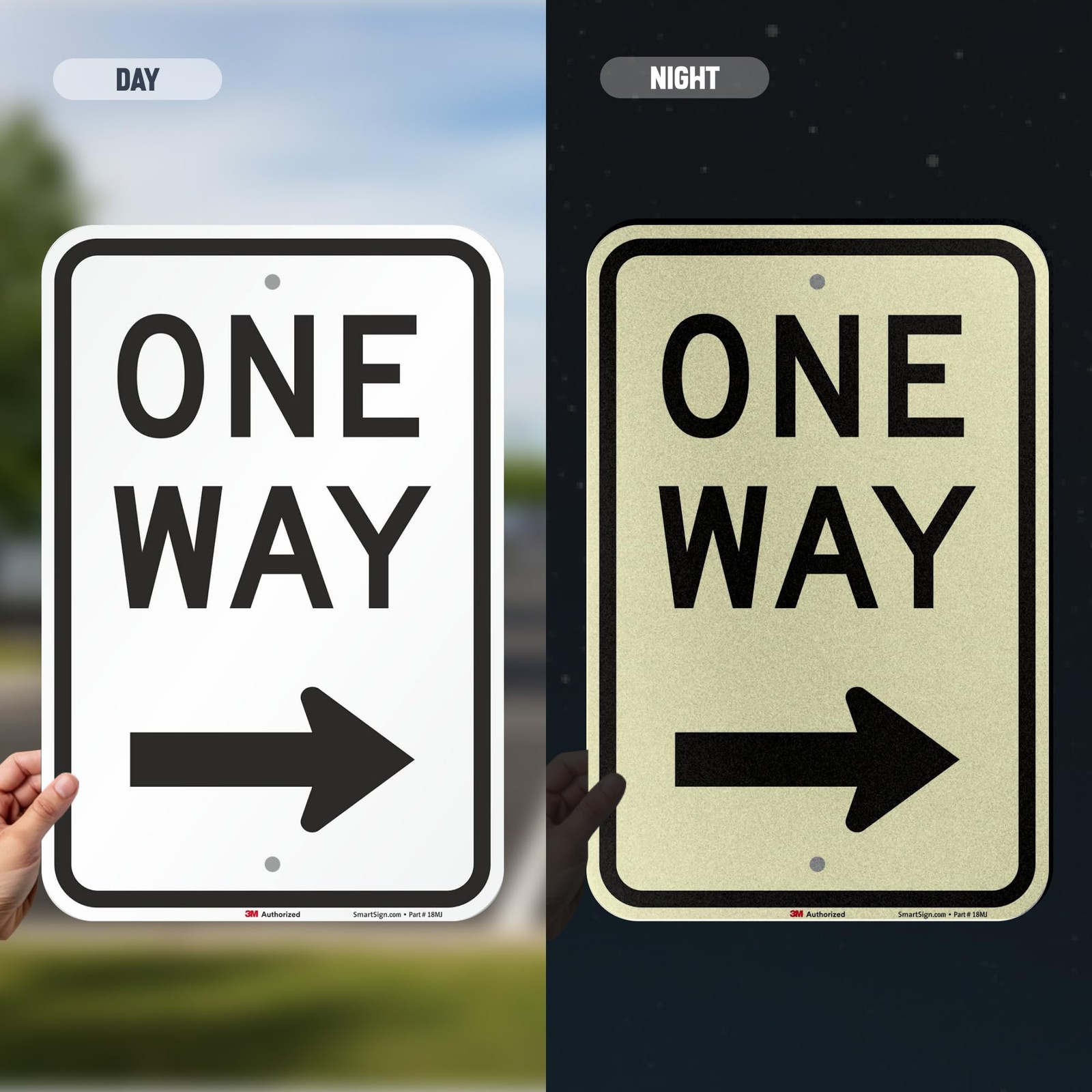 One Way Sign, One Way Sign with Right Arrow 18×12 3M Engineer Grade Reflectiv…