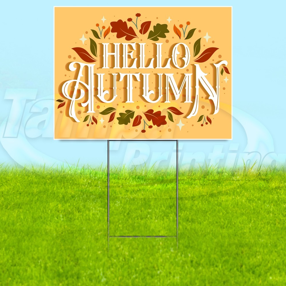 HELLO AUTUMN 18×24 Yard Sign Seasons Plastic Corrugated WITH STAKE USA YS07932