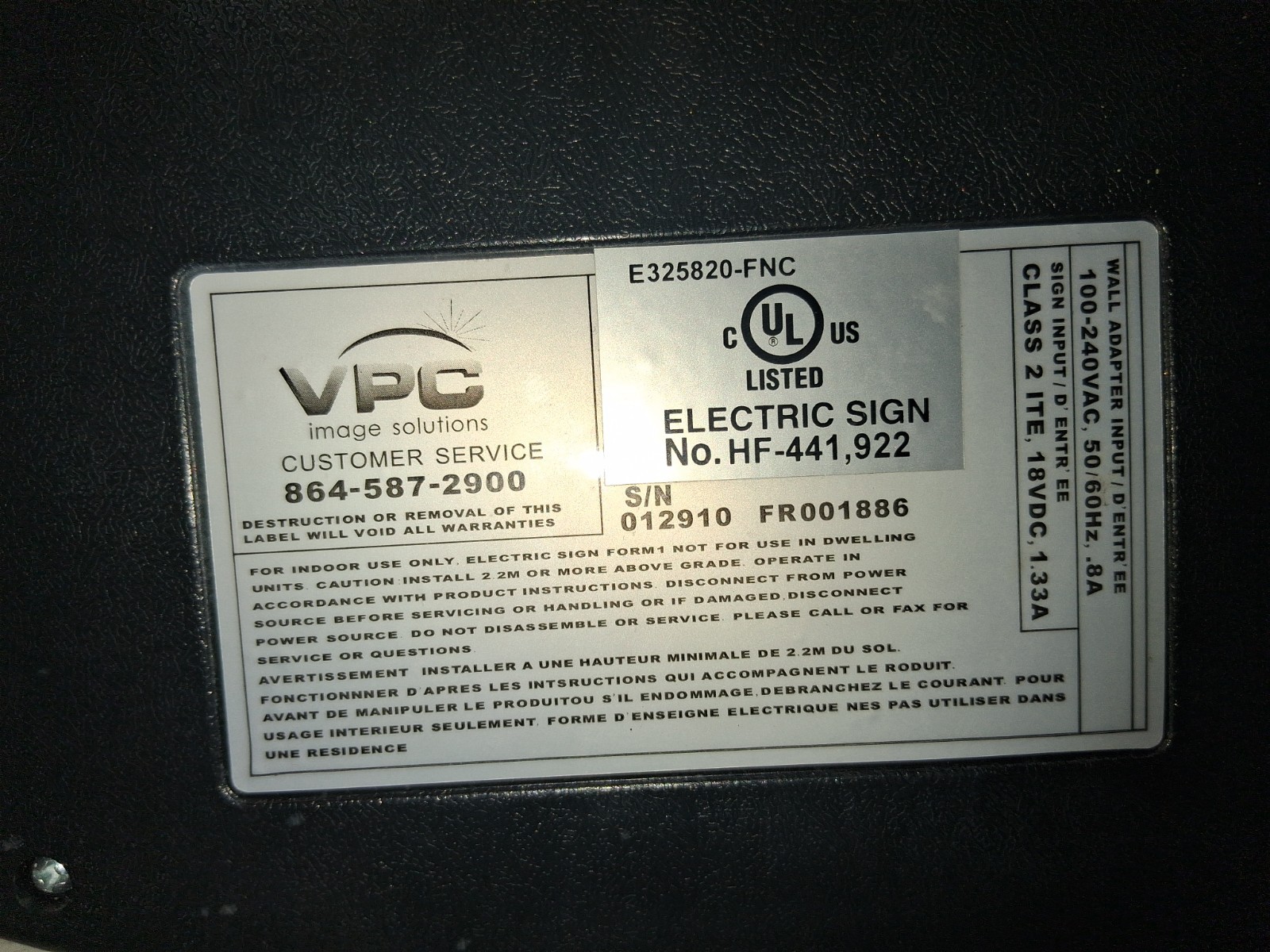 VPC Image Solutions Lighted Open Flashing On/Off Electric Sign No. HF – 441, 922
