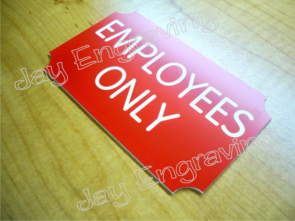 Engraved EMPLOYEES ONLY 3×5 Red Door Sign | Home Office Business Wall Plaque