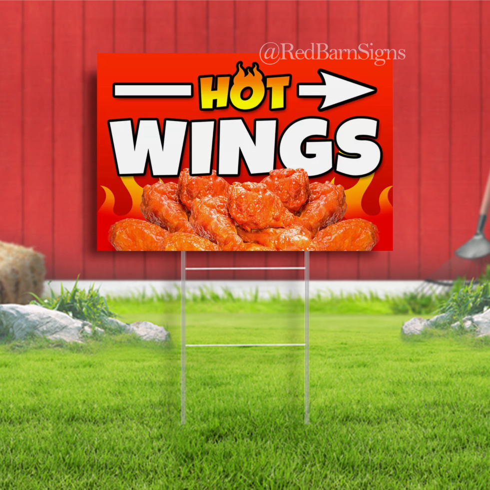 Hot Wings Yard Sign Single-Sided with metal H-Stakes