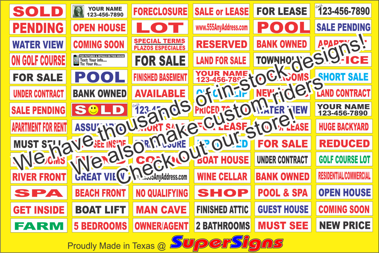 MODERN 6″x24″ REAL ESTATE RIDER SIGNS Buy 1 Get 1 FREE 2 Sided Plastic