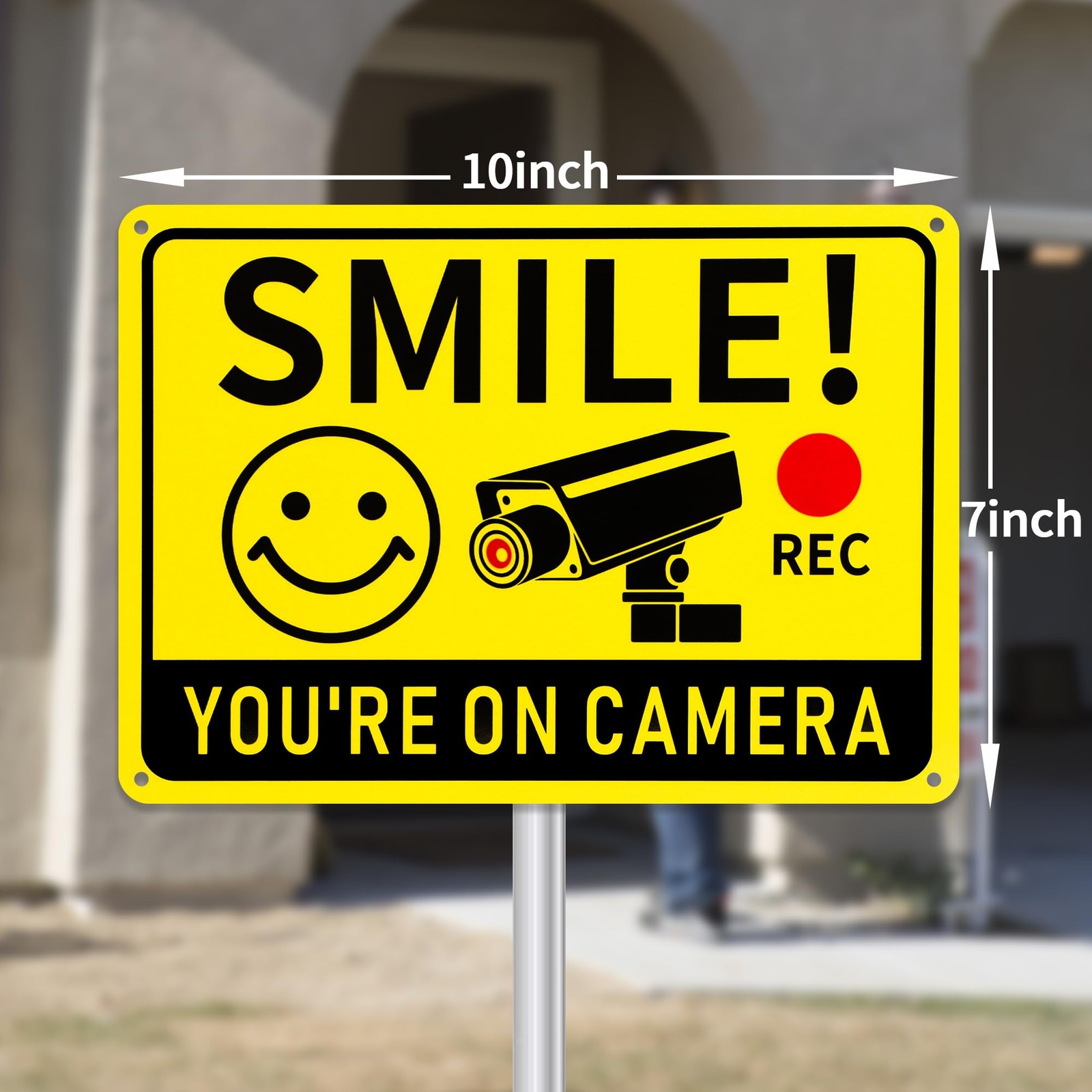 2 Pack Smile You’re on Camera Signs Aluminum Video Surveillance Signs 10×7 Inch