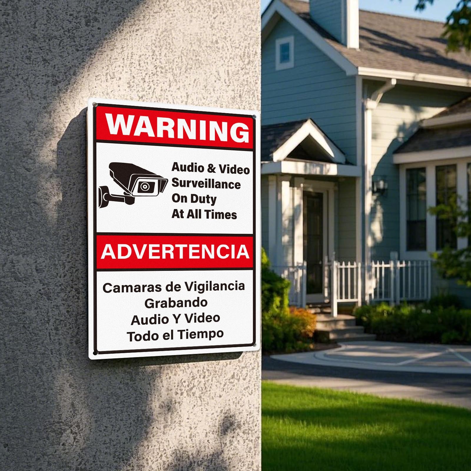 YIKIADA 2 Pack Video Surveillance Signs Bilingual 12 × 8 Inches Rust Free