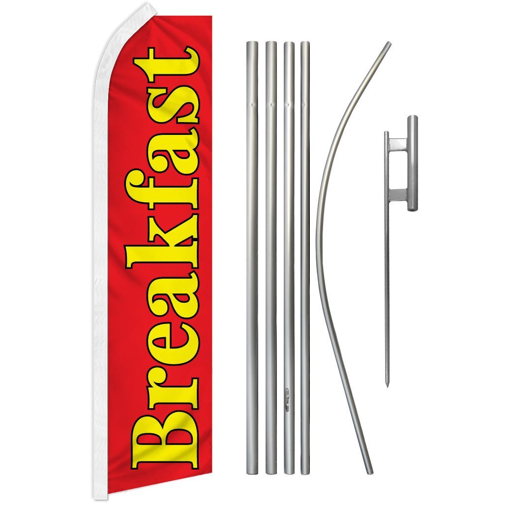 “BREAKFAST” Advertising Super Flag & Pole Kit food brunch restaurant cafe