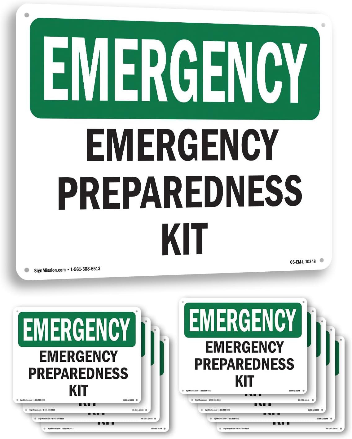 Preparedness Kit OSHA Emergency Rigid Plastic Sign 18 Inch X 12 Inch – 10 Pack