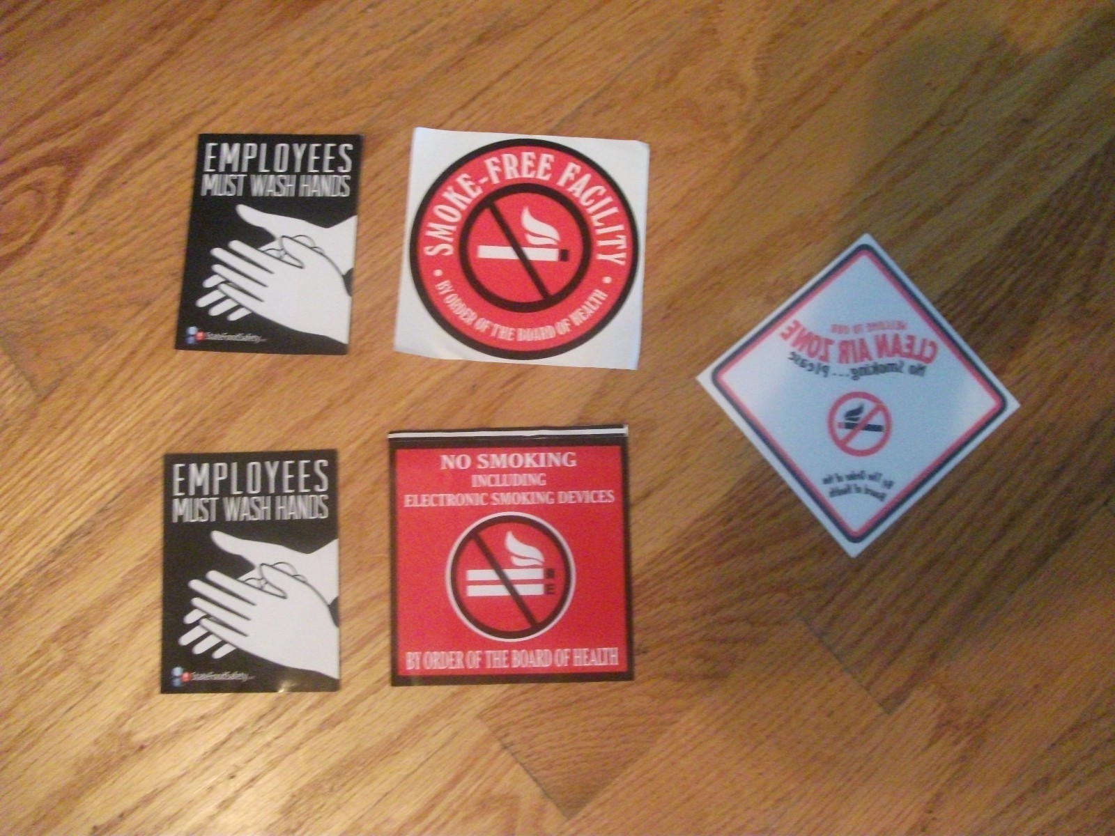 FOOD /STAND WASH HANDS STICKER’S SIGNS-NO SMOKEING “BENEFITS CHARITY” 1X597