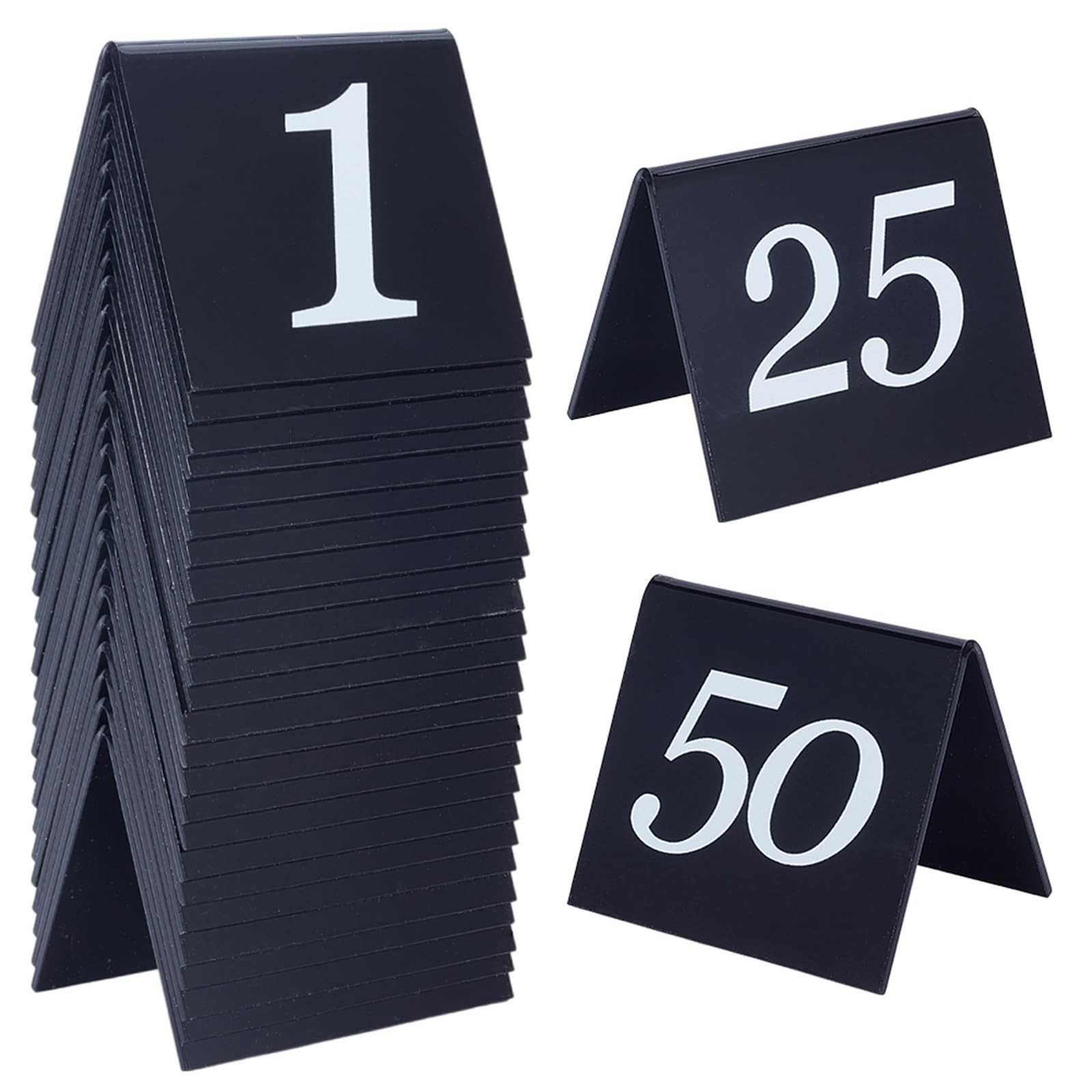 50 PCS 150 Black Acrylic Double Sided Tent Table Numbers 2.1×2.5×1.9 Inch