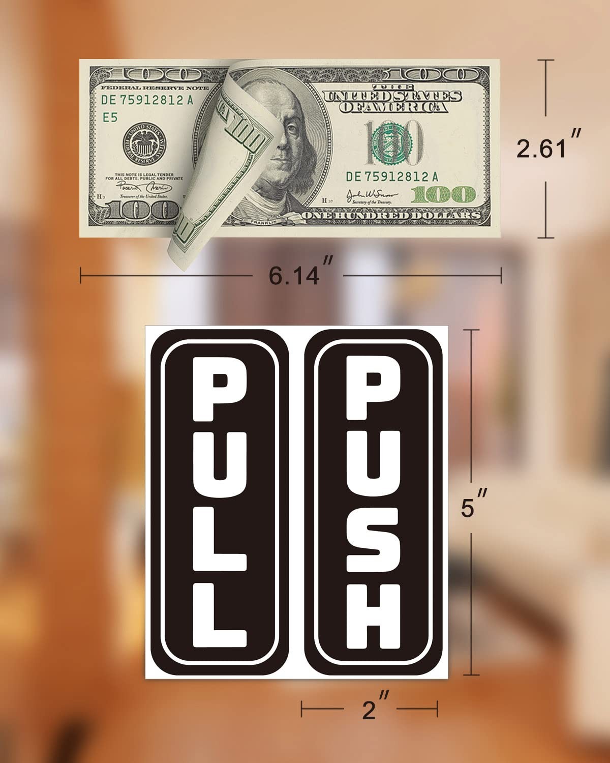 2 Set 4pcs Push Pull Door Sign Stickers, Black, 2″x5″ Vertical, Back Adhesive, W