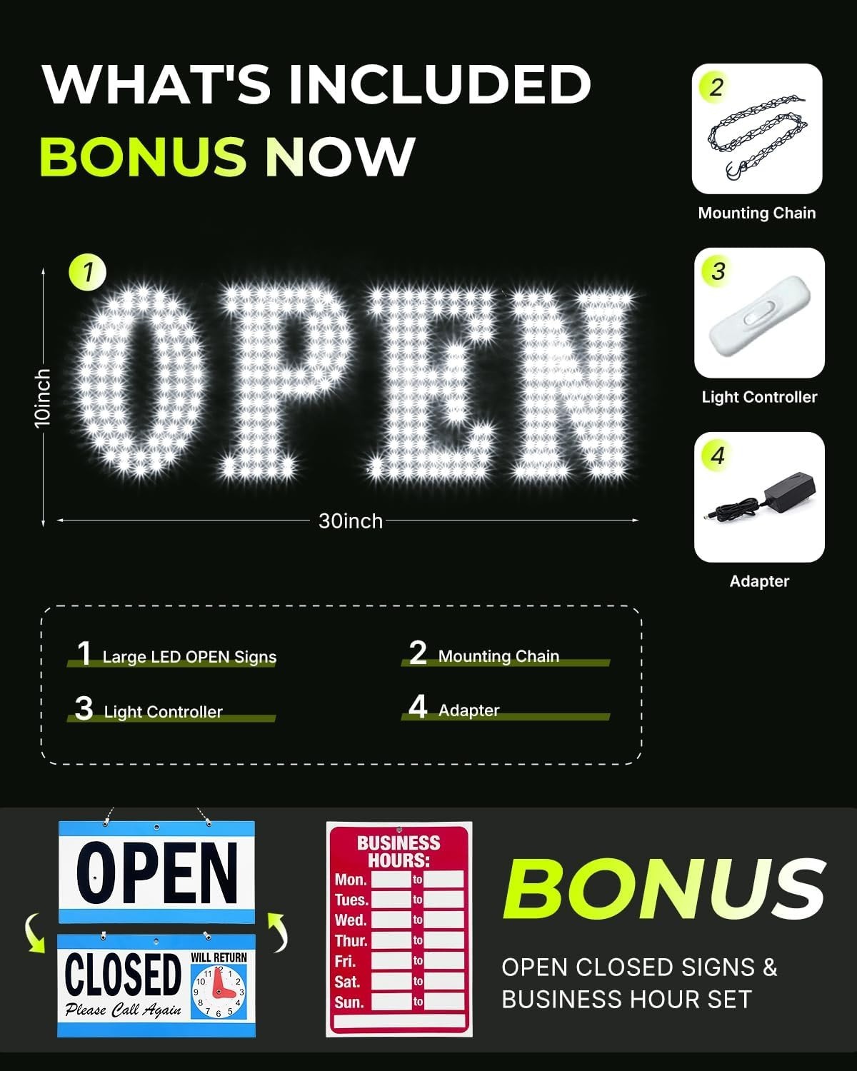 Modern White Open Sign 32″x11″ with Hanging Installation