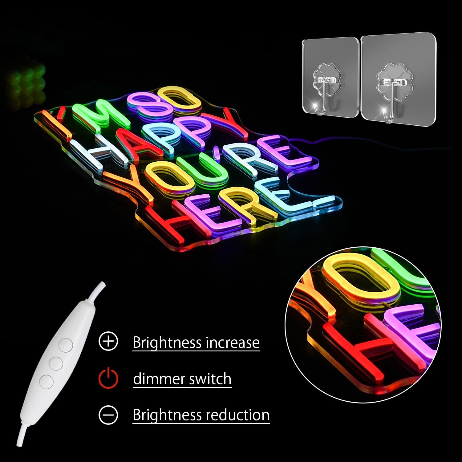 I’m So Happy You’re Here Neon Sign Letter Neon Lights up Signs Dimmable Posit…