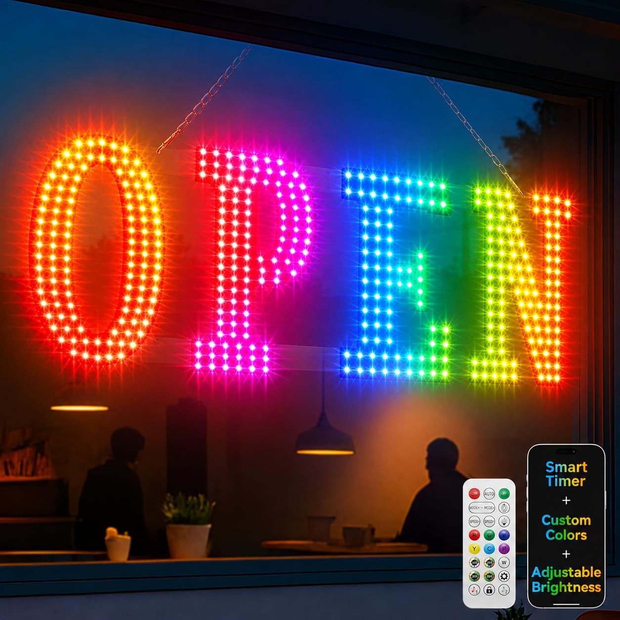 48″ x 16″ Large LED Open Sign for Business with Remote Control Smart Display