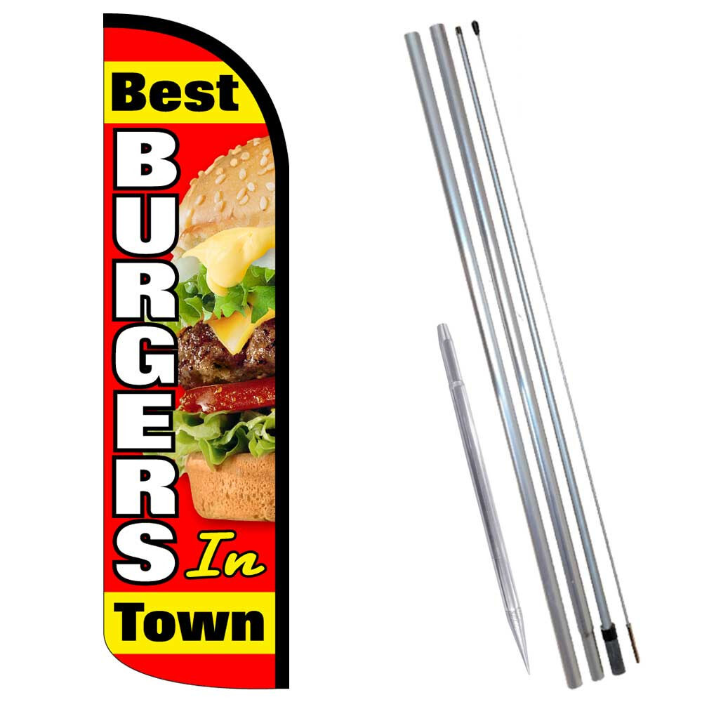 Best Burgers In Town Premium Windless Feather Flag Bundle (Complete Kit) OR Opt