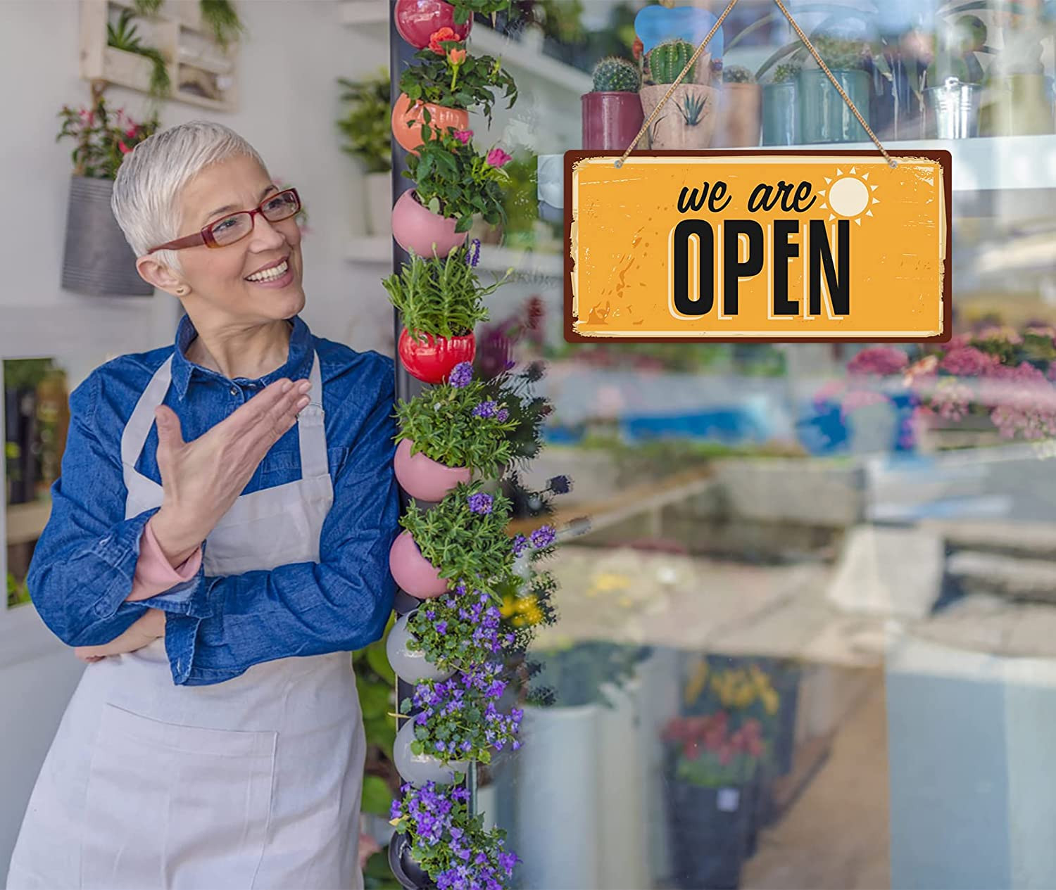 Double Sided Open/Closed Signs – 12″ x 6″ Business Hours Signs for Window/Door