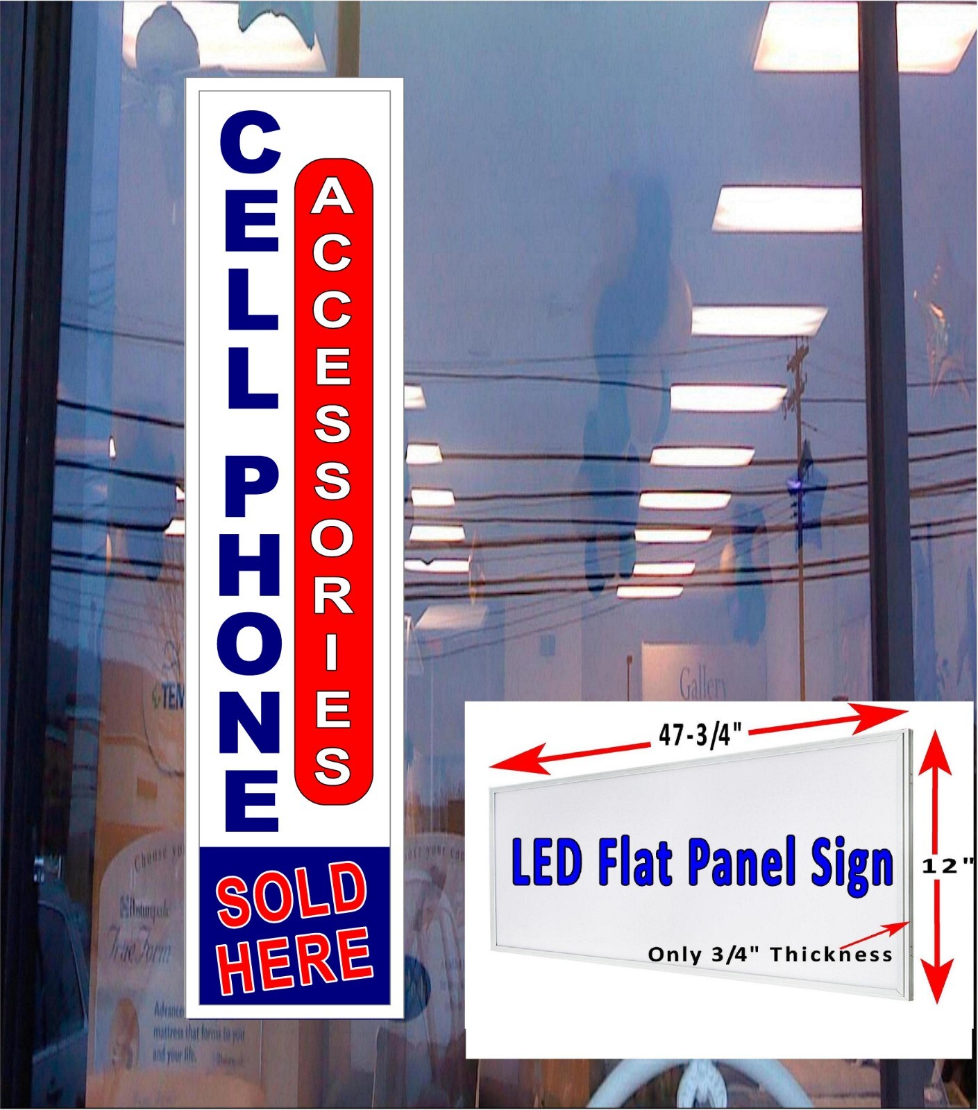 Cell Phone Accessories Sold Here Led light box window sign 48in x 12in
