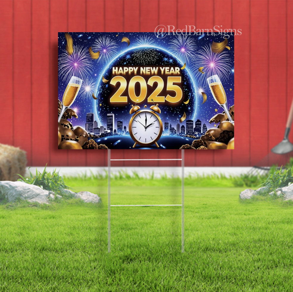 Happy New Year Theme Party Background yard sign Golden Balloon Banner Decoration