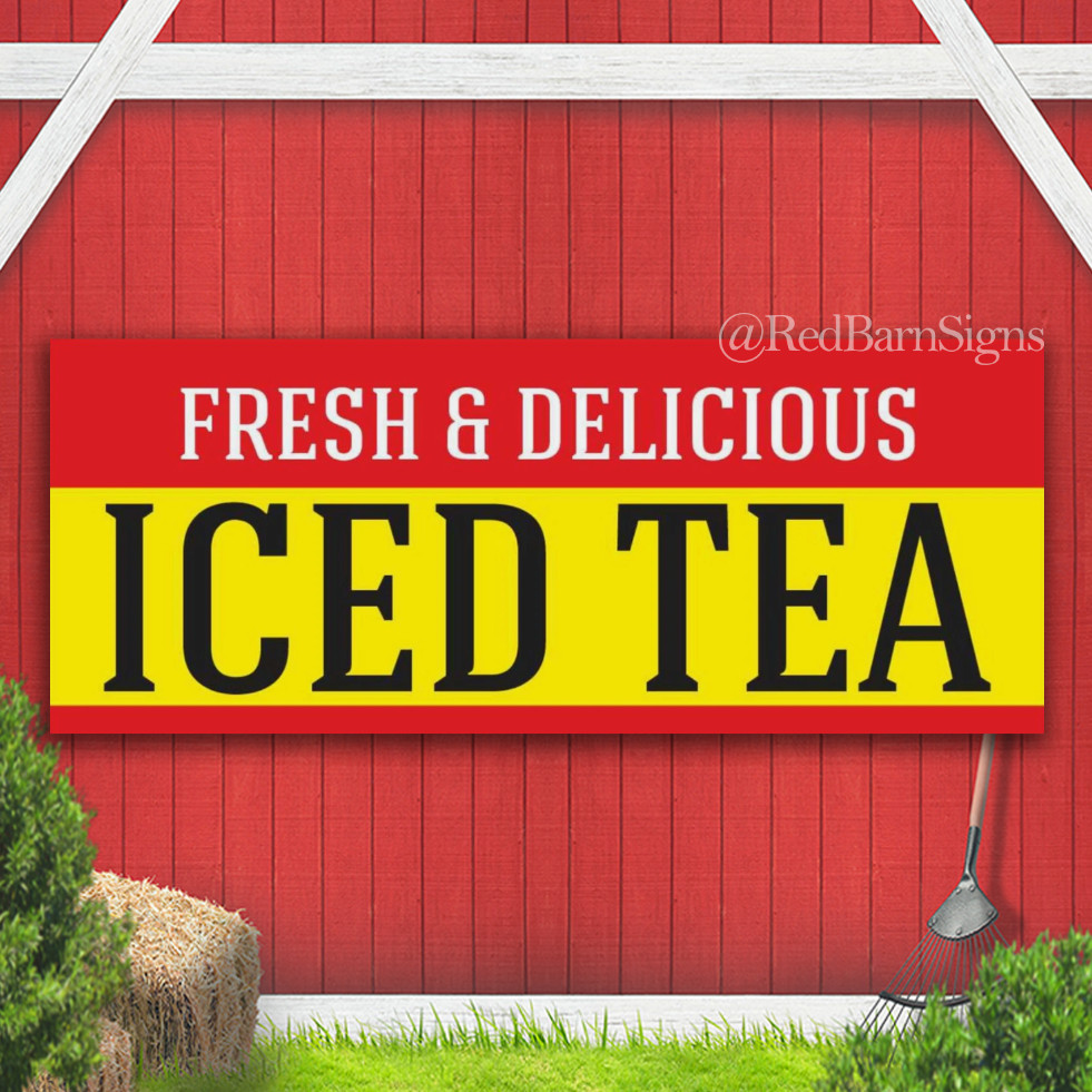 ICED TEA FRESH DELICIOUS Advertising Banner Vinyl Mesh Sign juice ice coffee