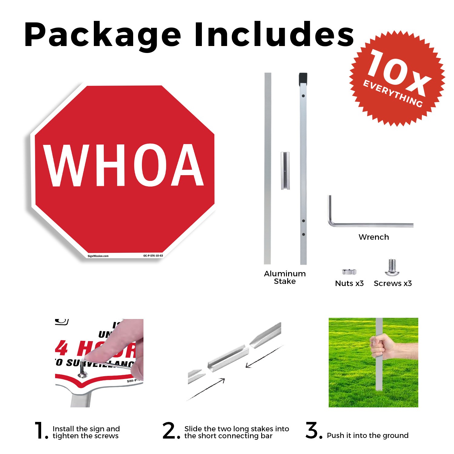 Whoa Octagon Sign With Stake Weather Resistant UV Protected for Workplace