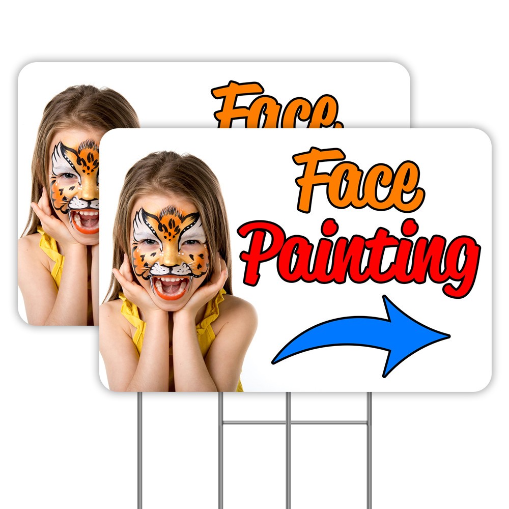 Face Painting Arrow 2 Pack Double-Sided Yard Signs 16″ x 24″ with Metal Stakes (