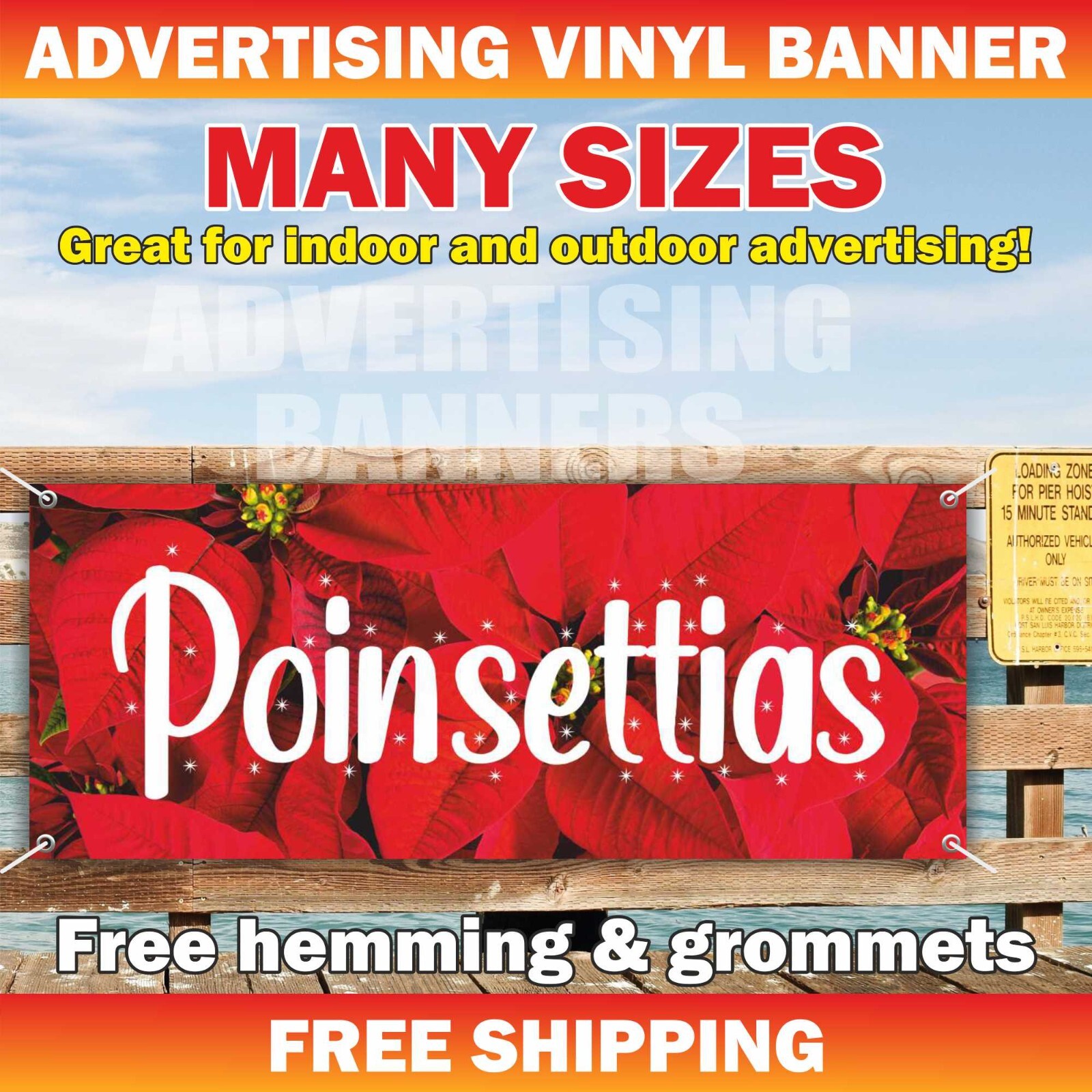 Poinsettias Sale Advertising Banner Vinyl Mesh Sign Holidays Christmas Flowers