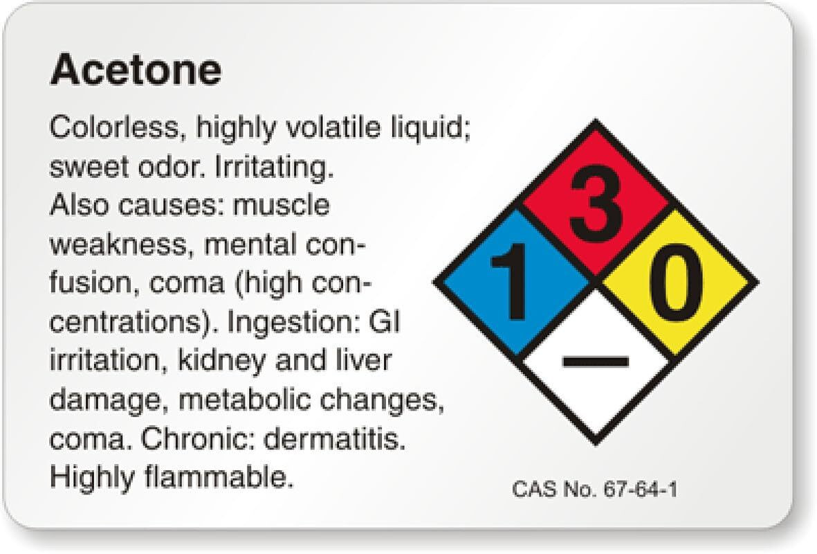 Chemical Warning Sign Acetone NFPA Aluminum Weatherproof 8×12 Outdoor