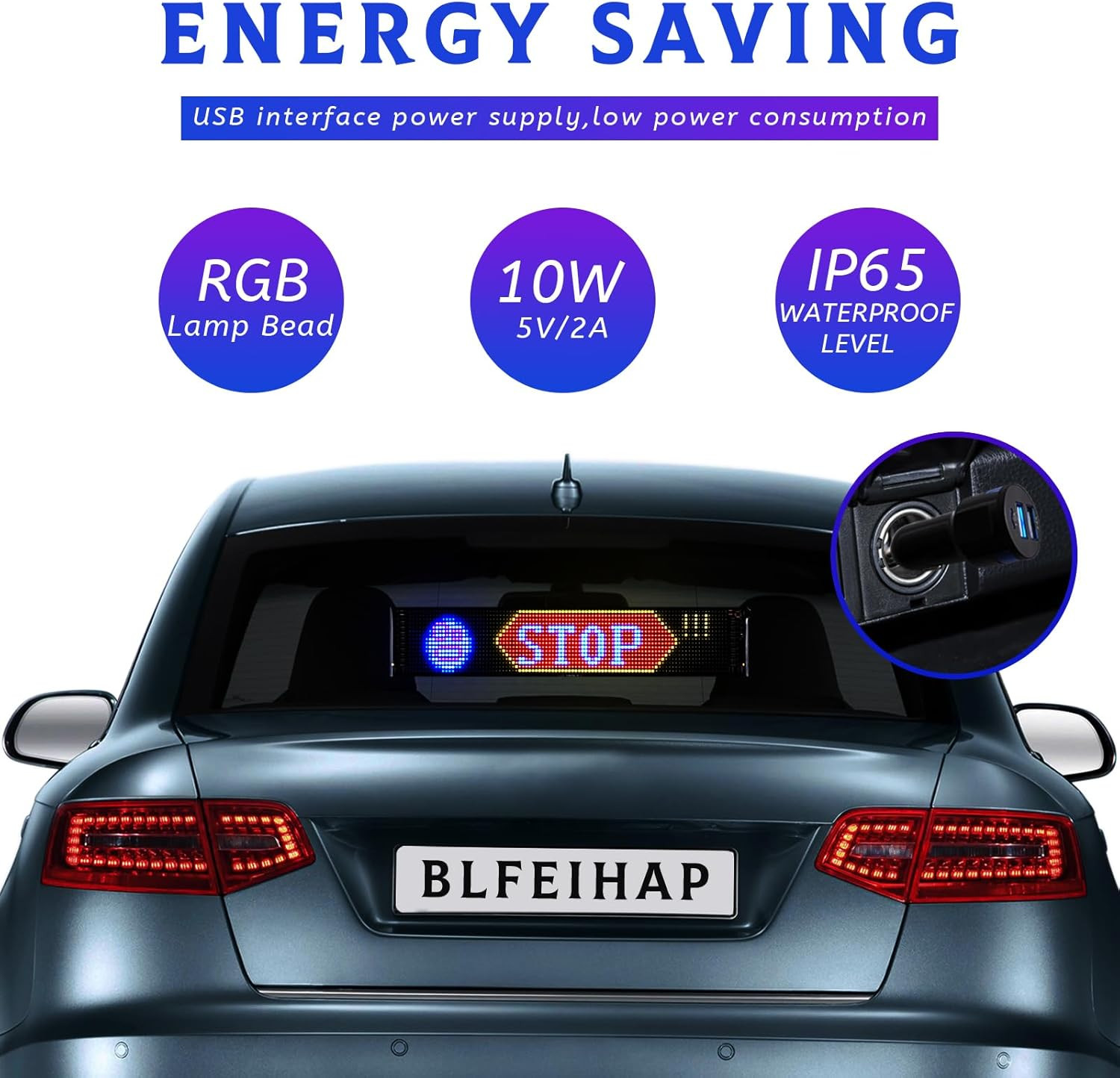Bluetooth Programmable LED Car Window Sign – Custom Text & Animations 23″x5