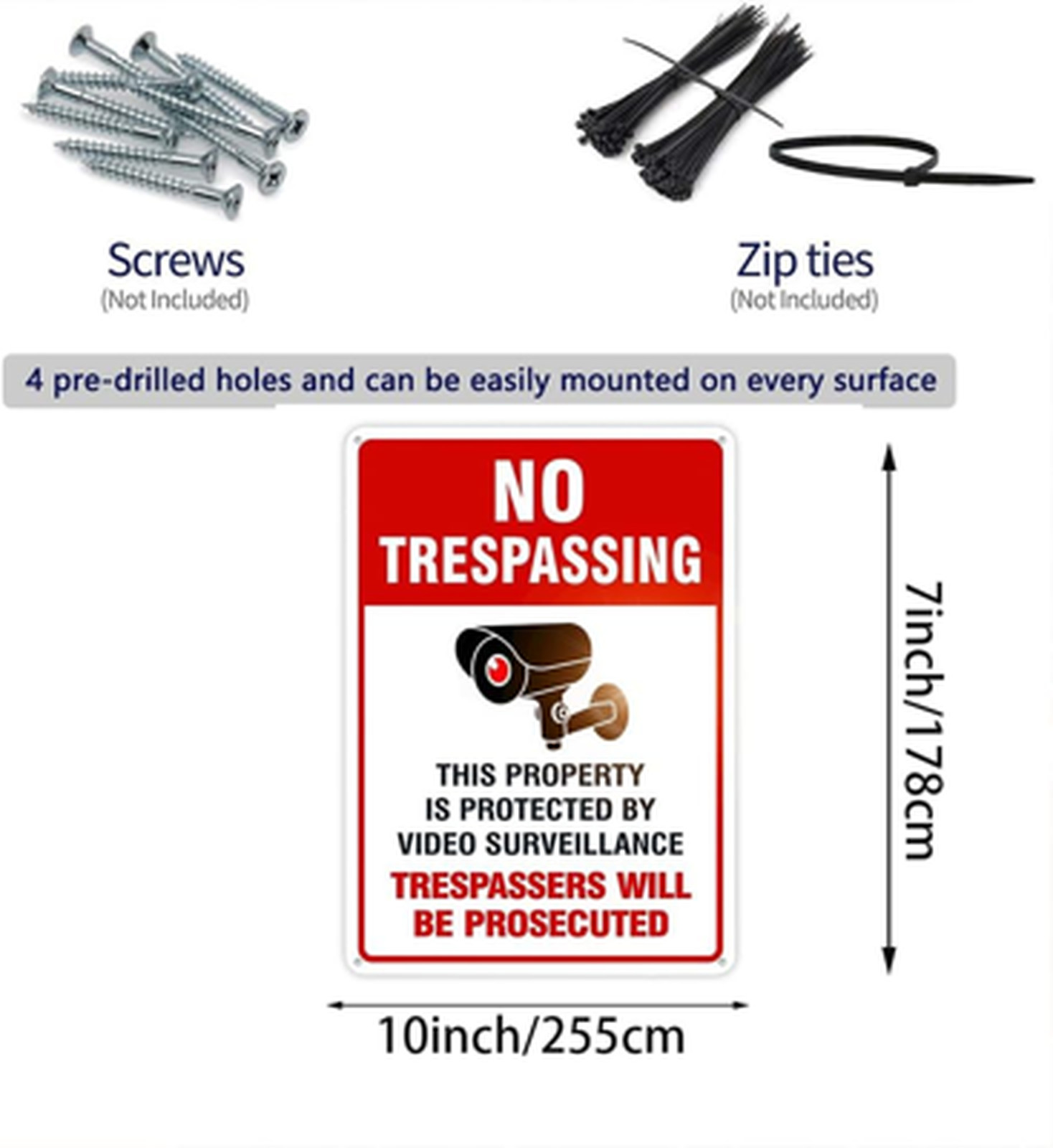 No Trespassing Video Surveillance Sign Aluminum 10×7 Inch Outdoor 2 Pack