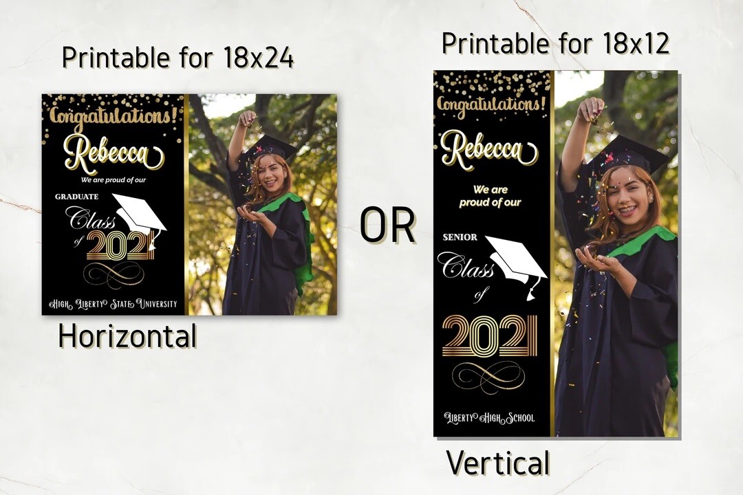 Printable Yard Sign Senior Class of 2021 – Black and gold Digital Graduation HD
