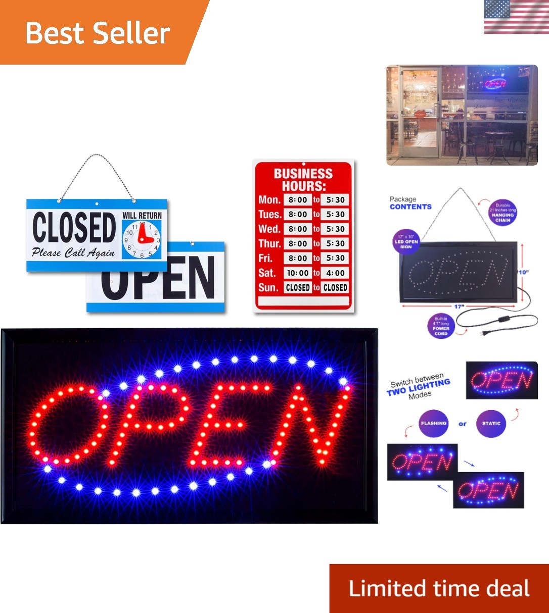 Durable Wall-Mounted Neon Open Sign with LED Lights – Attention-Grabbing Display