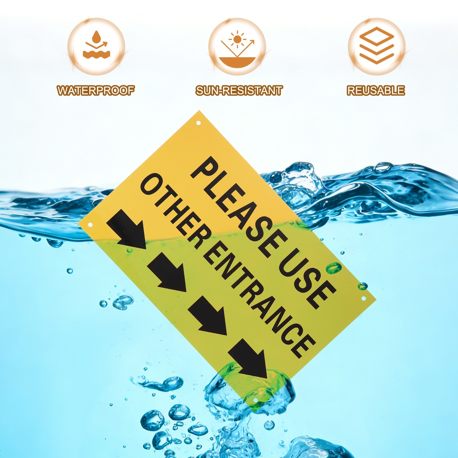 2 Pcs Please Use Other Entrance Sign, Right Arrow, Bright Yellow on Black