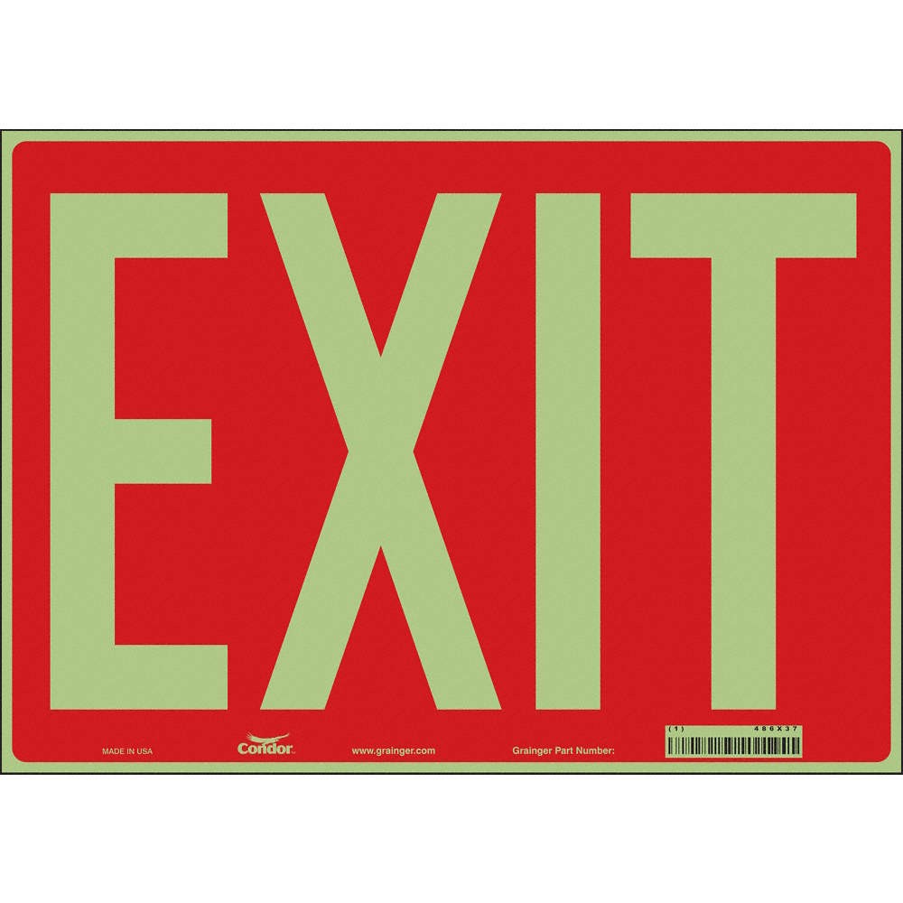 CONDOR 486X37 Safety Sign,10 inx14 in,Glow Vinyl 486X37