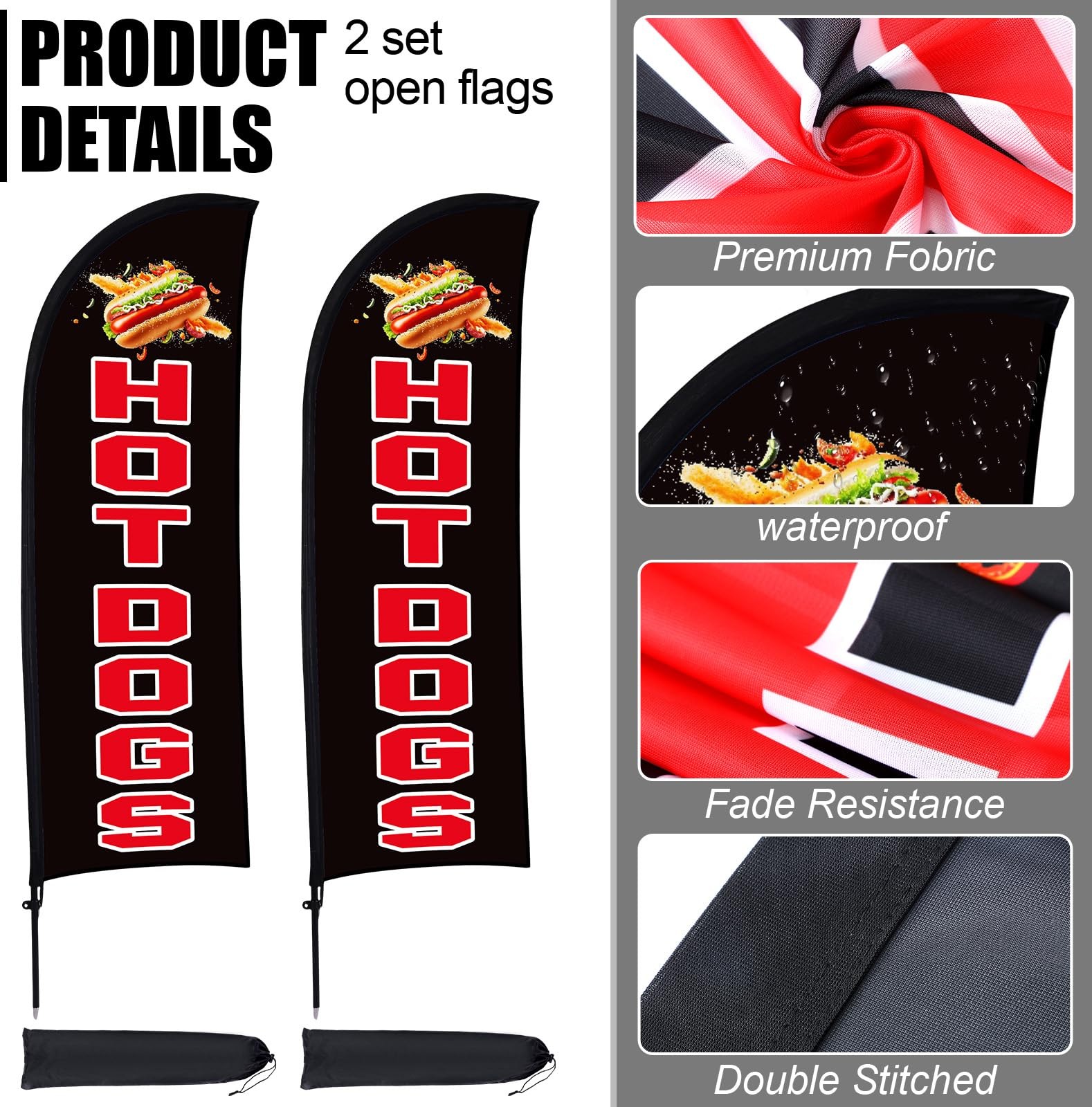 Buryeah 2 Sets Hot Dogs Feather Flag Kit 7 X 5.4 Ft Hot Dogs Swooper Flag Pole