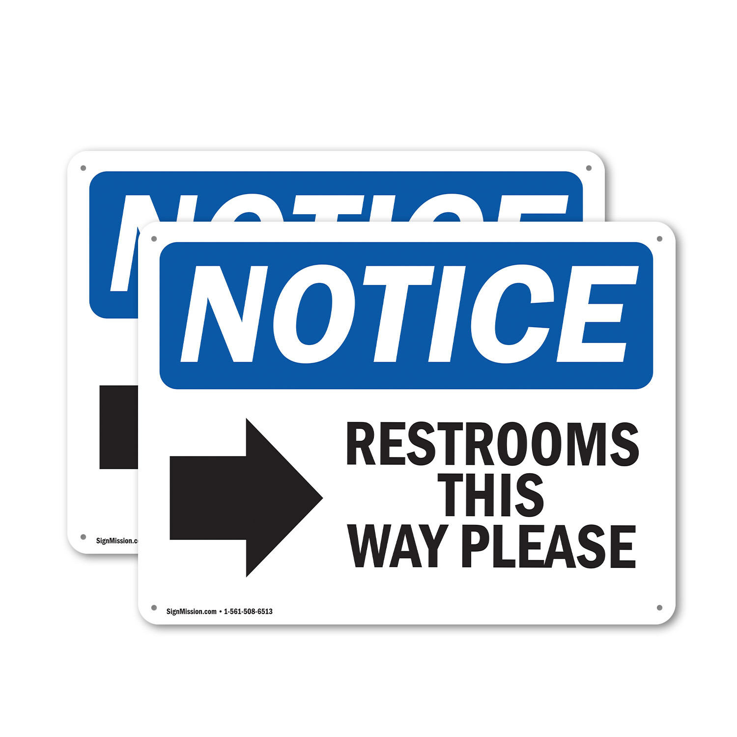 (2 Pack) Restrooms This Way Please [Right OSHA Notice Sign Decal Metal Plastic