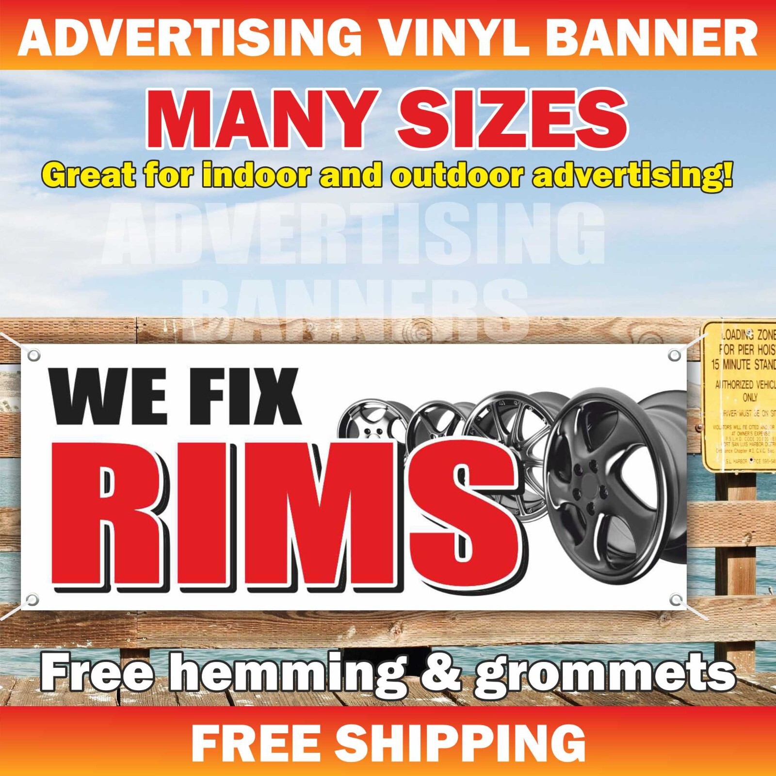 WE FIX RIMS Advertising Banner Vinyl Mesh Sign service tire wheel service repair