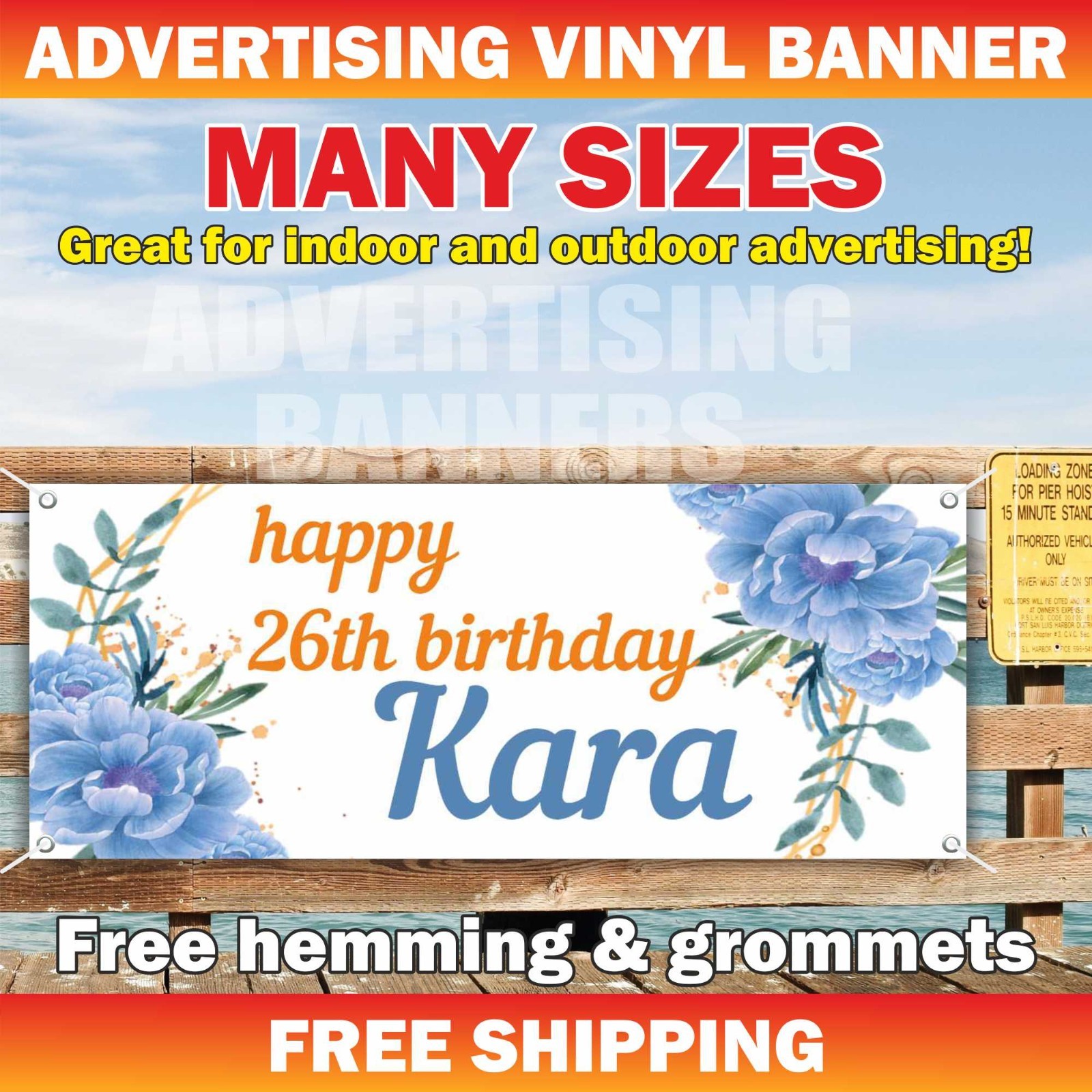 Happy 26th Birthday Advertising Banner Vinyl Sign Custom Name Text Event Holiday